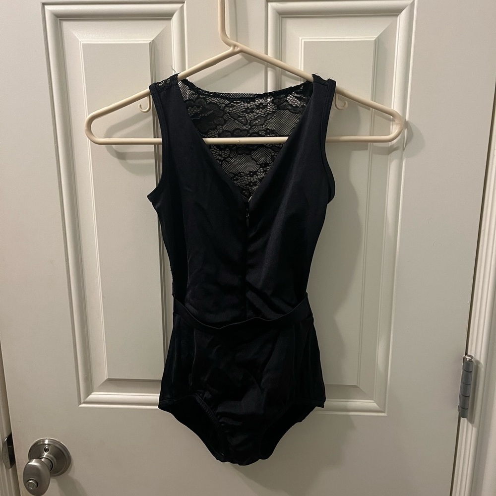 Body Wrappers Black Lace-Back, zip front leotard - Size XS